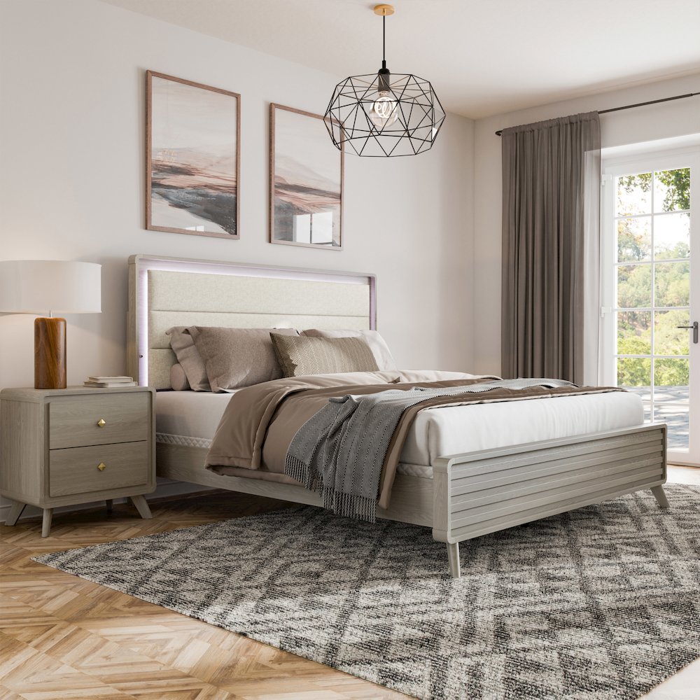 Sander 2-Piece Gray Wood Panel Upholstered Bedroom Set
