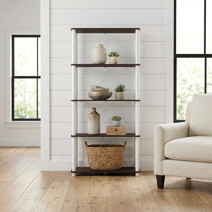 Wood 5-Tier Open Bookcase with Spacious Shelving for Home Office and Living Room