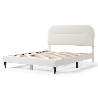 White Boucle Upholstered Queen Bedframe with Headboard – Soft Frame