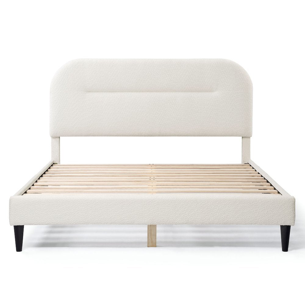 White Boucle Upholstered Queen Bedframe with Headboard – Soft Frame