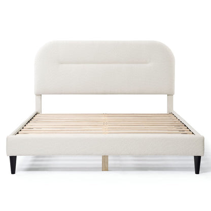 White Boucle Upholstered Queen Bedframe with Headboard – Soft Frame