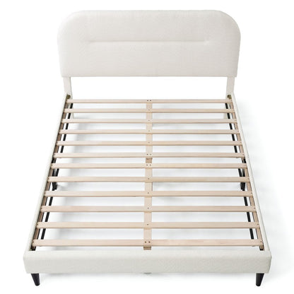 White Boucle Upholstered Queen Bedframe with Headboard – Soft Frame