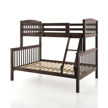 Brown Wooden Bunk Beds Twin Over Full Size with Ladder and Guard Rails