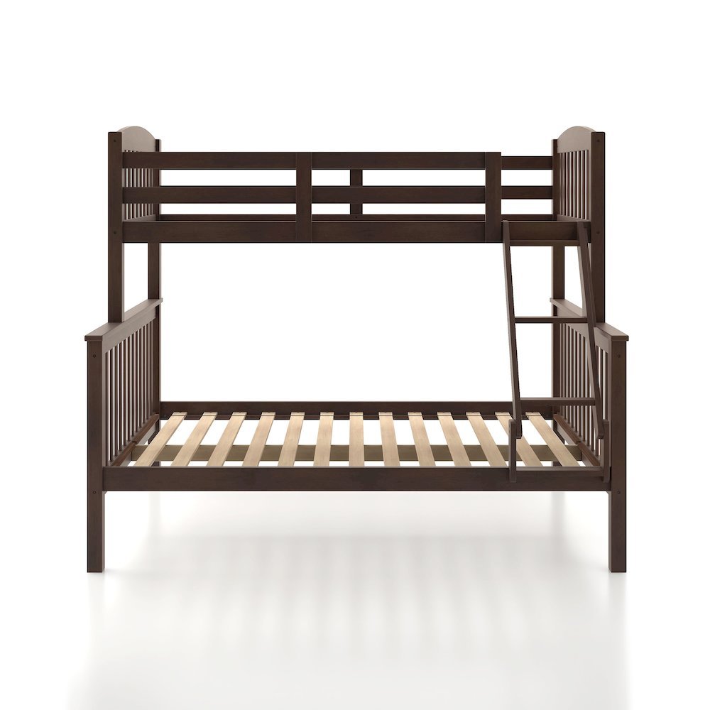 Brown Wooden Bunk Beds Twin Over Full Size with Ladder and Guard Rails