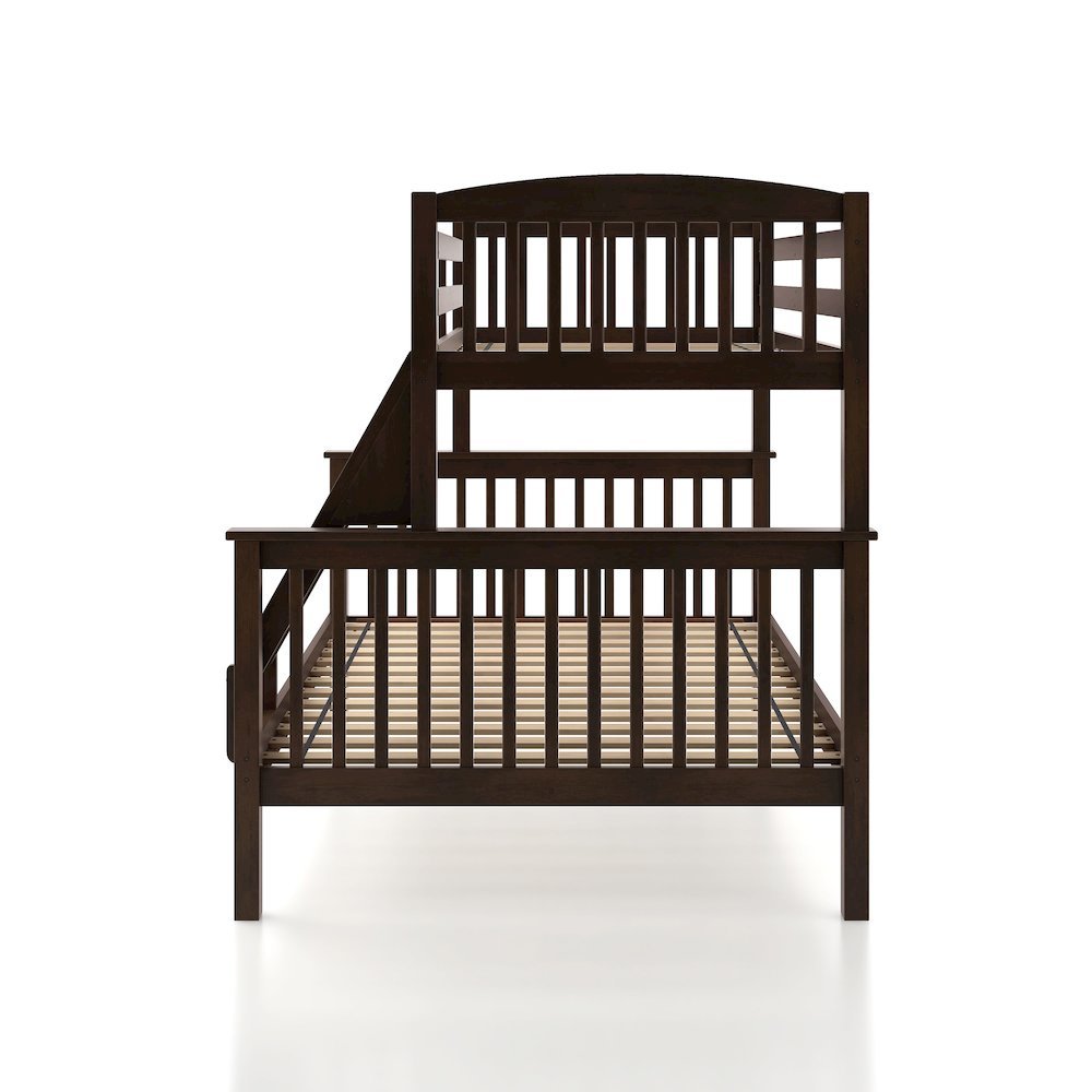 Brown Wooden Bunk Beds Twin Over Full Size with Ladder and Guard Rails