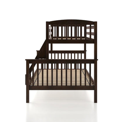Brown Wooden Bunk Beds Twin Over Full Size with Ladder and Guard Rails