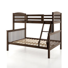 Merlot Red Wooden Bunk Beds Twin Over Full Size with Ladder and Guard Rails