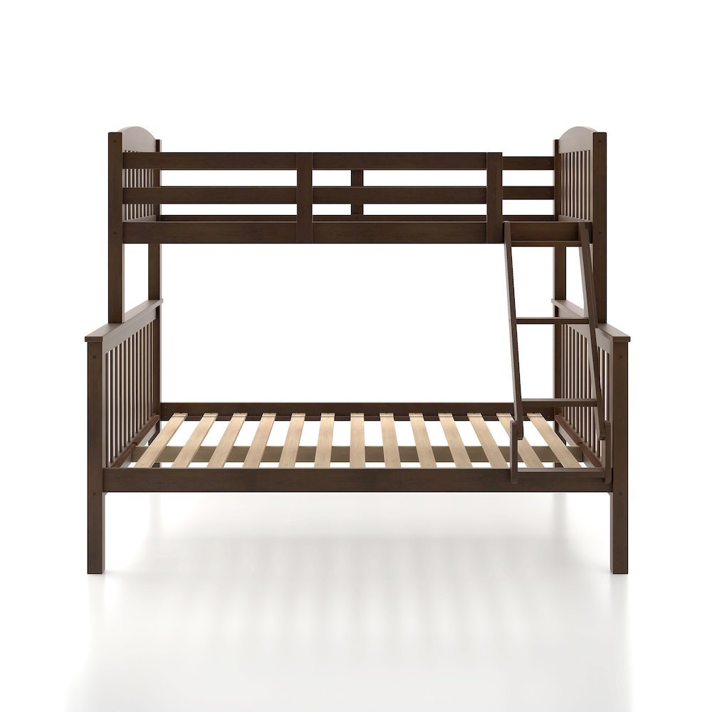 Merlot Red Wooden Bunk Beds Twin Over Full Size with Ladder and Guard Rails