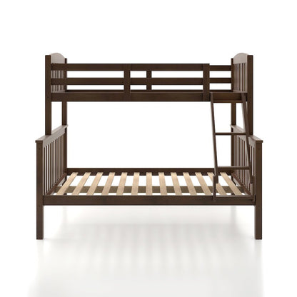 Merlot Red Wooden Bunk Beds Twin Over Full Size with Ladder and Guard Rails