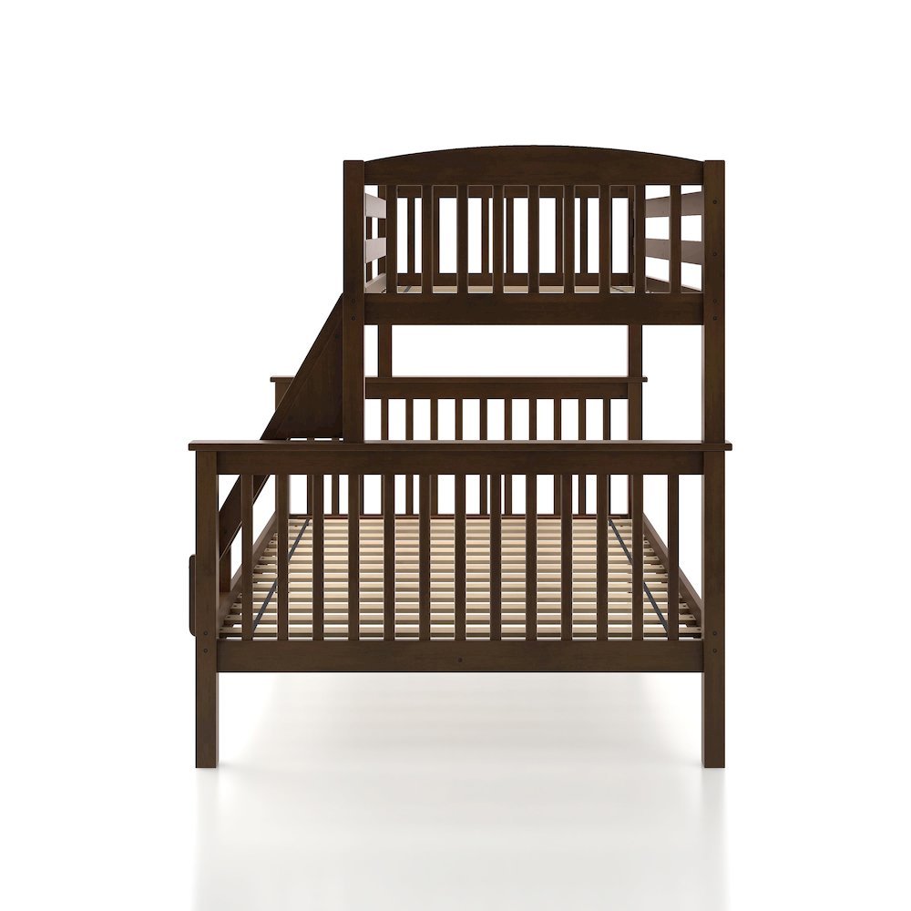Merlot Red Wooden Bunk Beds Twin Over Full Size with Ladder and Guard Rails