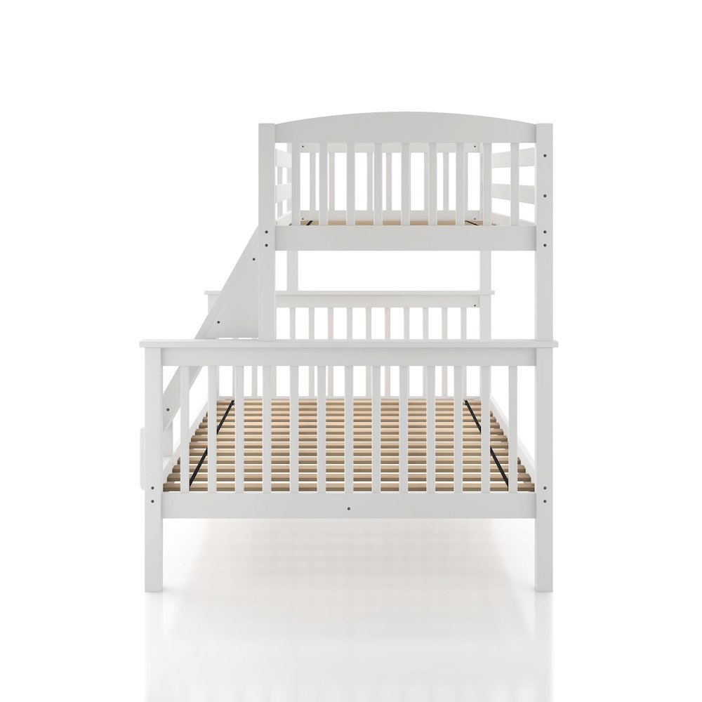 White Wooden Bunk Beds Twin Over Full Size with Ladder and Guard Rails