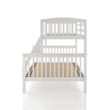 White Wooden Bunk Beds Twin Over Full Size with Ladder and Guard Rails