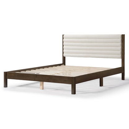 White Boucle Upholstered Queen Bed Frame with Headboard - Modern Design
