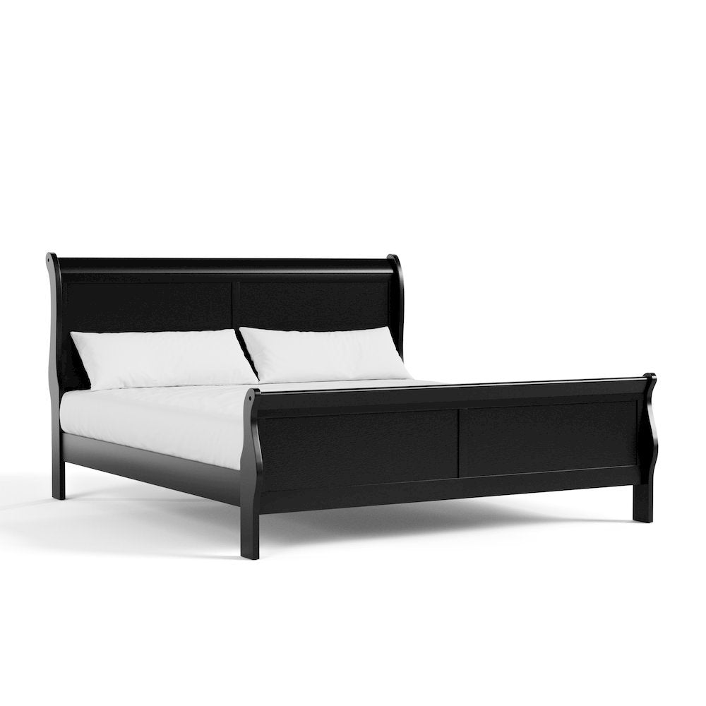 Black Wooden King Size Bed Frame - Sleigh Design with Headboard and Footboard