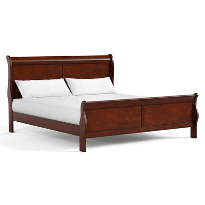 Cherry Brown Wooden King Size Sleigh Bed Frame – Classic King Bed Frame Wood