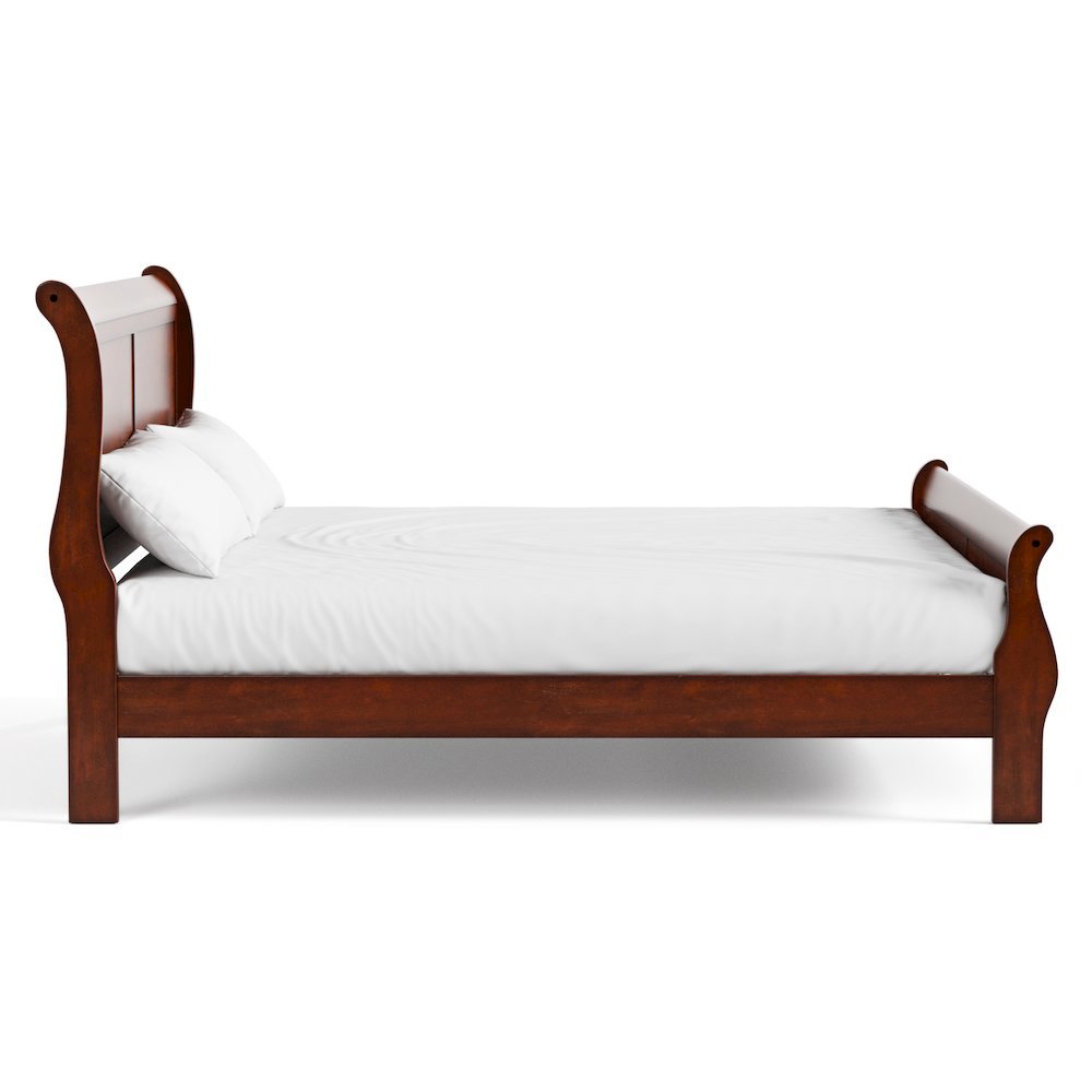 Cherry Brown Wooden King Size Sleigh Bed Frame – Classic King Bed Frame Wood