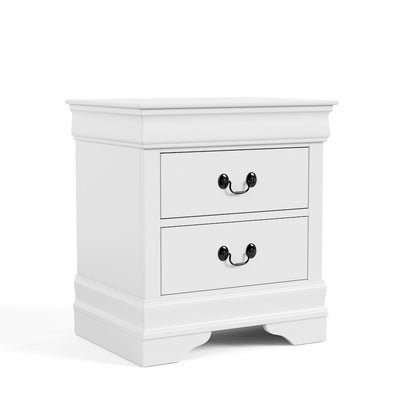 White Wooden Nightstand with 2 Drawers – Small 21.7 Inch Wide Bedroom Nightstand
