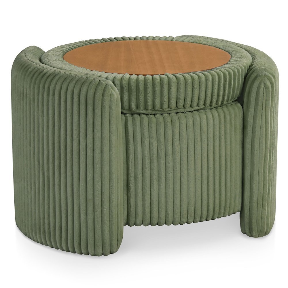 Green Round Ottoman with Storage – Fabric Ottoman Coffee Table for Living Room