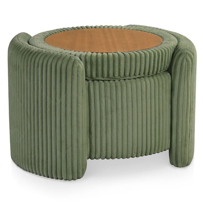Green Round Ottoman with Storage – Fabric Ottoman Coffee Table for Living Room