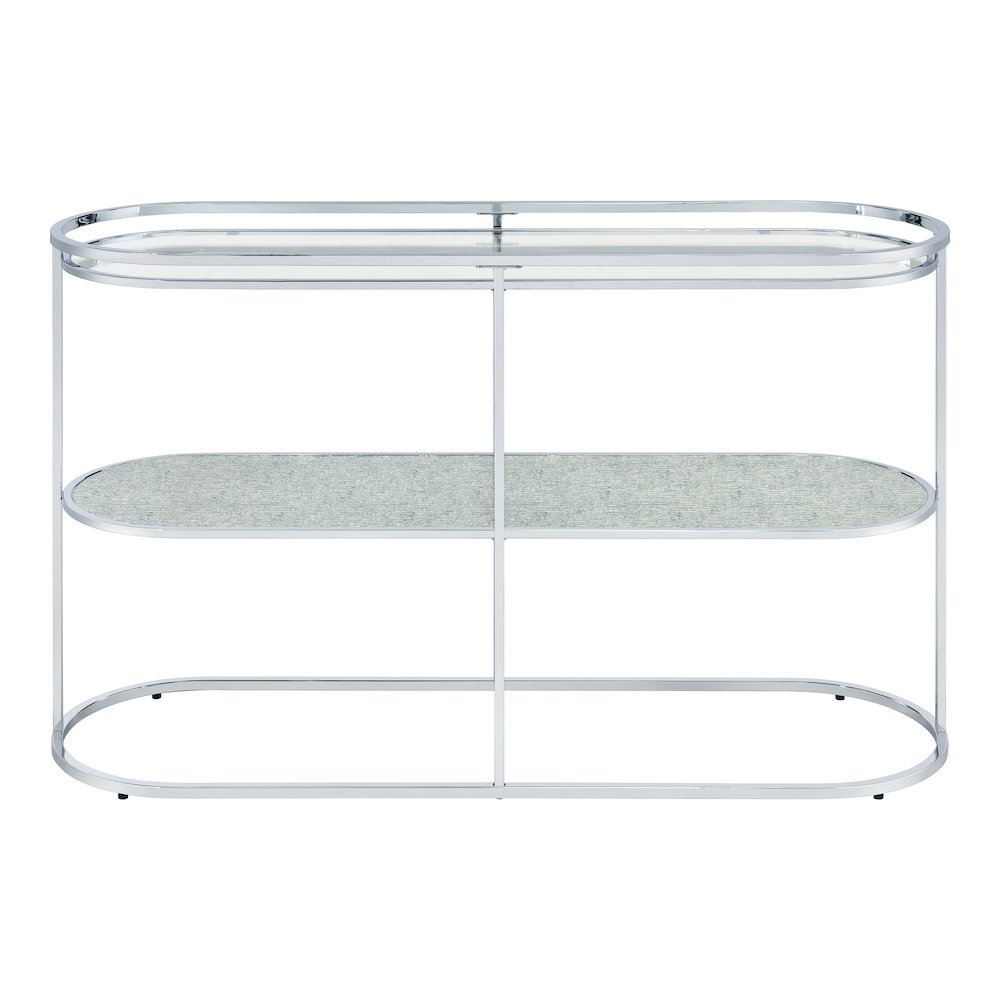 Chrome Metal Console Table – 48 Inch Sofa Table with Glass Top for Living Room