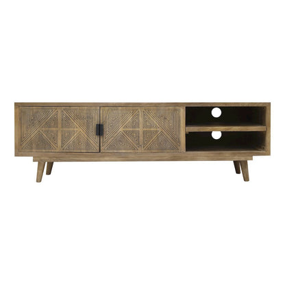 Brown Wood TV Console – Entertainment Center of 56 Inch Wide for Living Room