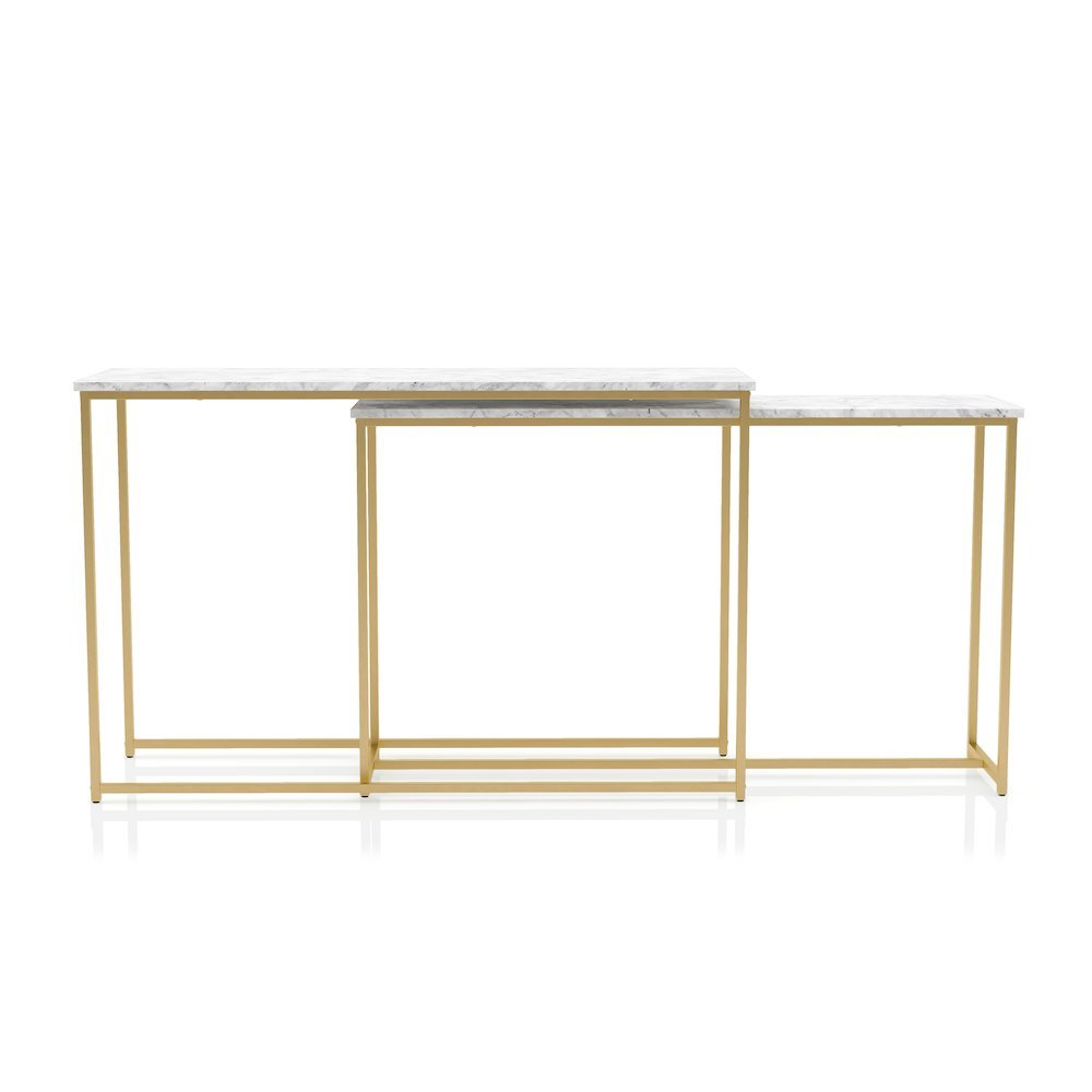White Set of 2 Nesting Tables – Narrow Long Sofa Tables for Behind Couch