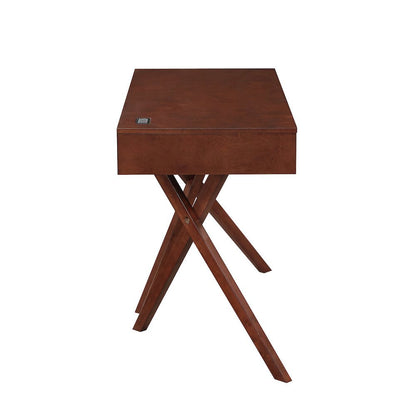 Brown Wood Desk with Storage – Small Desk with 2 Drawers, 2 USB Ports, Outlets