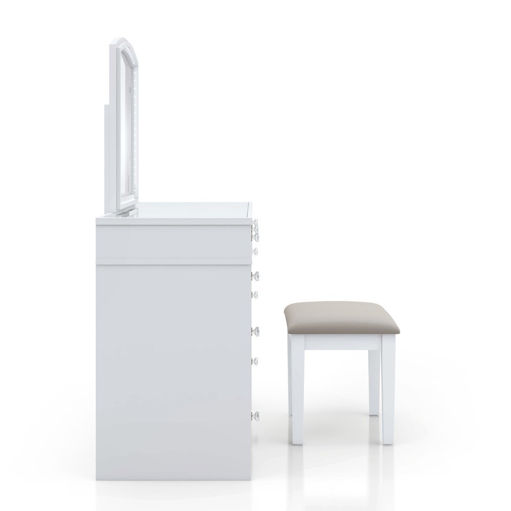 White Makeup Vanity Desk with Mirror and LED Lights – Vanity Desk Set With Stool