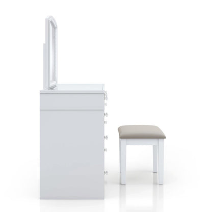 White Makeup Vanity Desk with Mirror and LED Lights – Vanity Desk Set With Stool