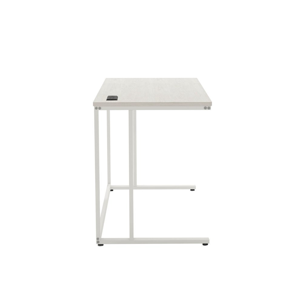White Writing Desk – Metal Computer Desk With USB and Power Outlets