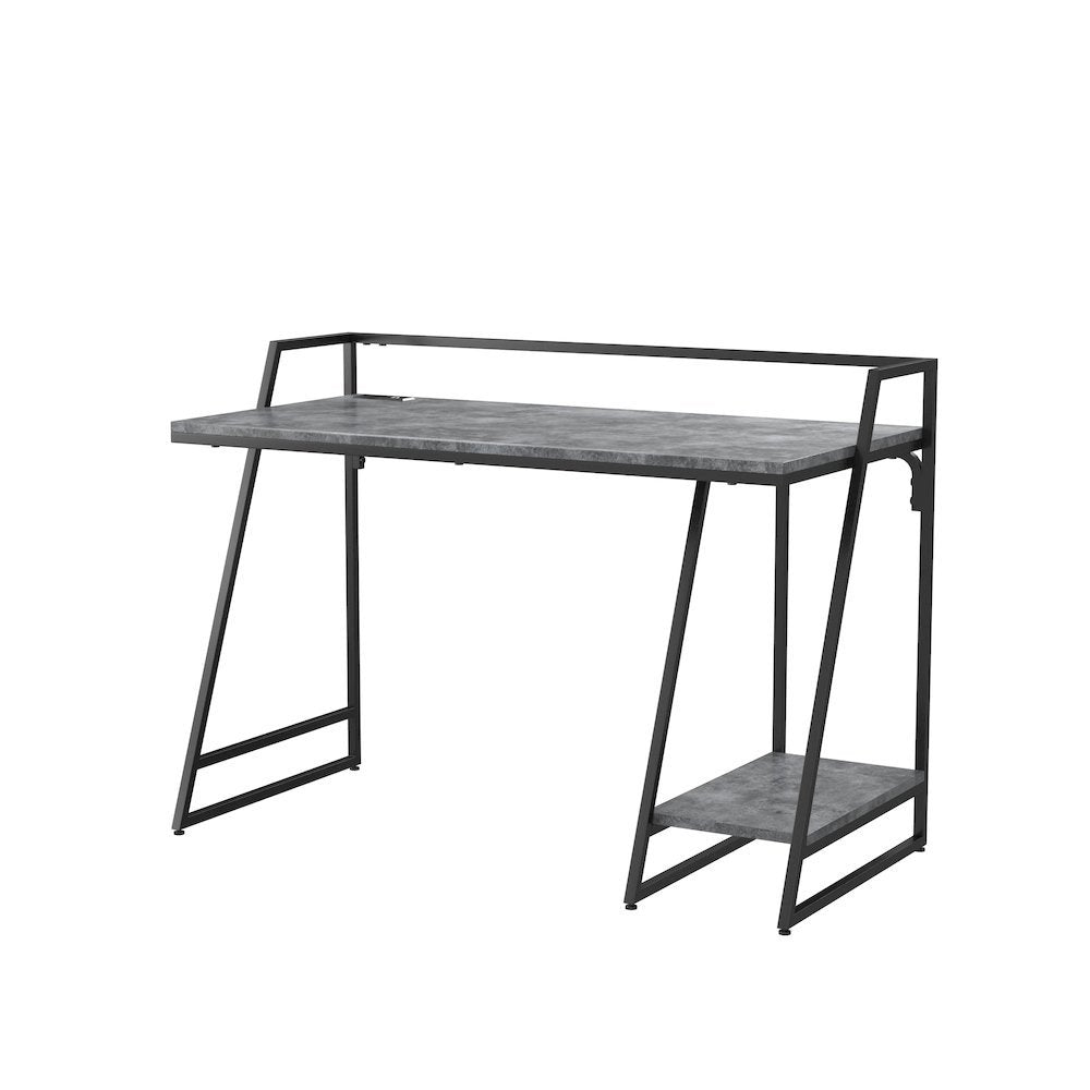 Gray Writing Desk – Metal Computer Desk or Home Office Table with USB