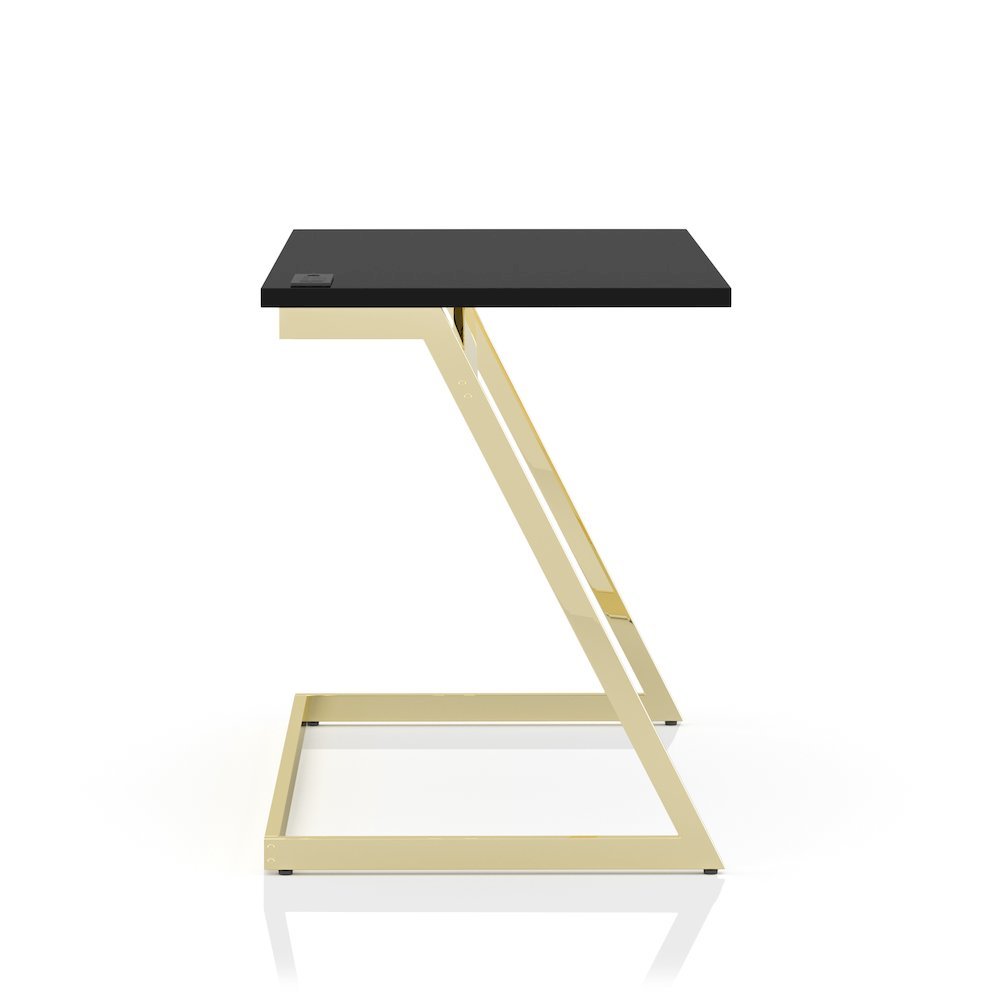 Black Writing Desk – 47.25 Inch Brass Plated Frame Computer Desk with USB