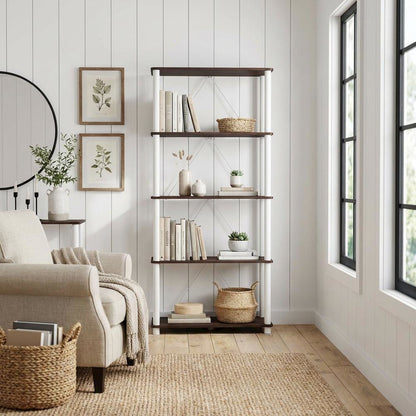Wood 5-Tier Open Bookcase with Spacious Shelving for Home Office and Living Room