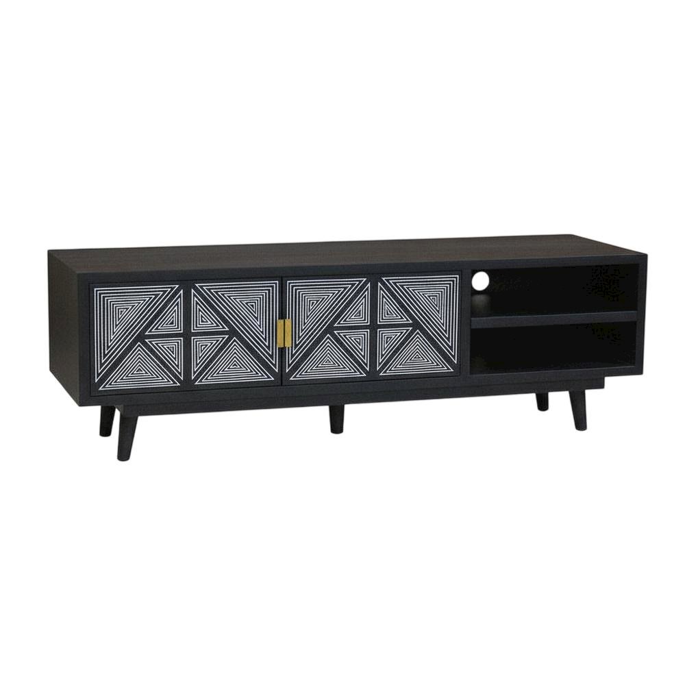 Black Art Deco TV Stand with 2 Doors and Engineered Wood Construction