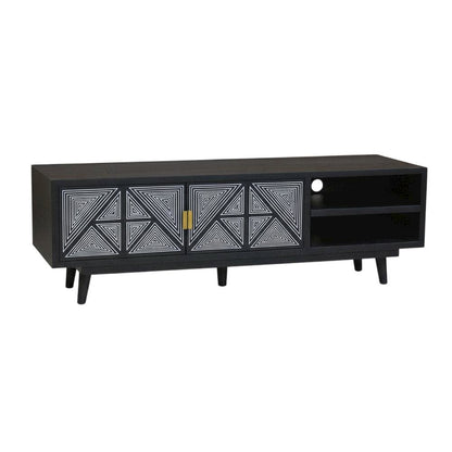 Black Art Deco TV Stand with 2 Doors and Engineered Wood Construction