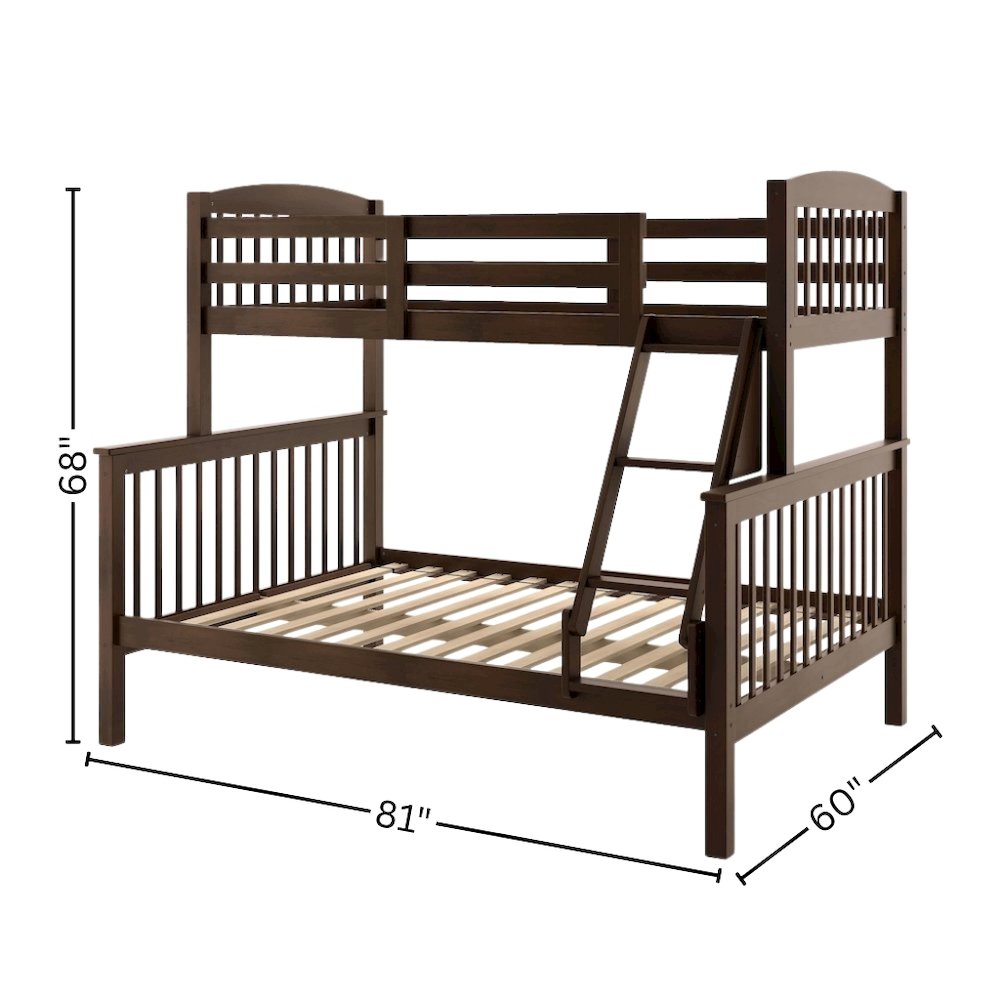 Merlot Red Wooden Bunk Beds Twin Over Full Size with Ladder and Guard Rails