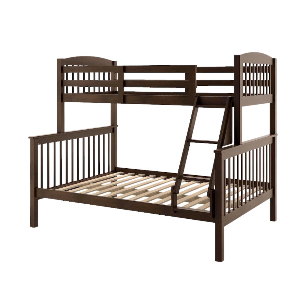Merlot Red Wooden Bunk Beds Twin Over Full Size with Ladder and Guard Rails