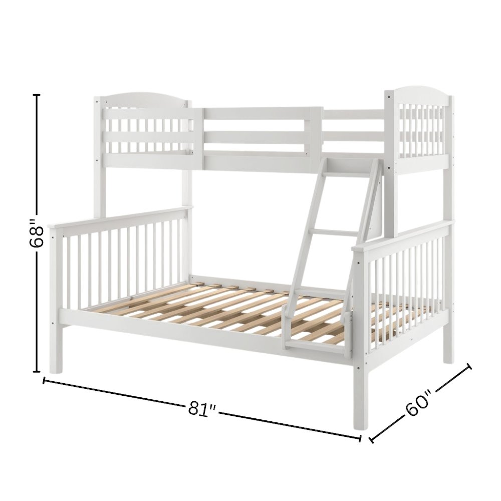 White Wooden Bunk Beds Twin Over Full Size with Ladder and Guard Rails