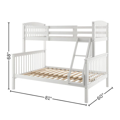 White Wooden Bunk Beds Twin Over Full Size with Ladder and Guard Rails
