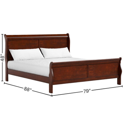 Cherry Brown Wooden King Size Sleigh Bed Frame – Classic King Bed Frame Wood