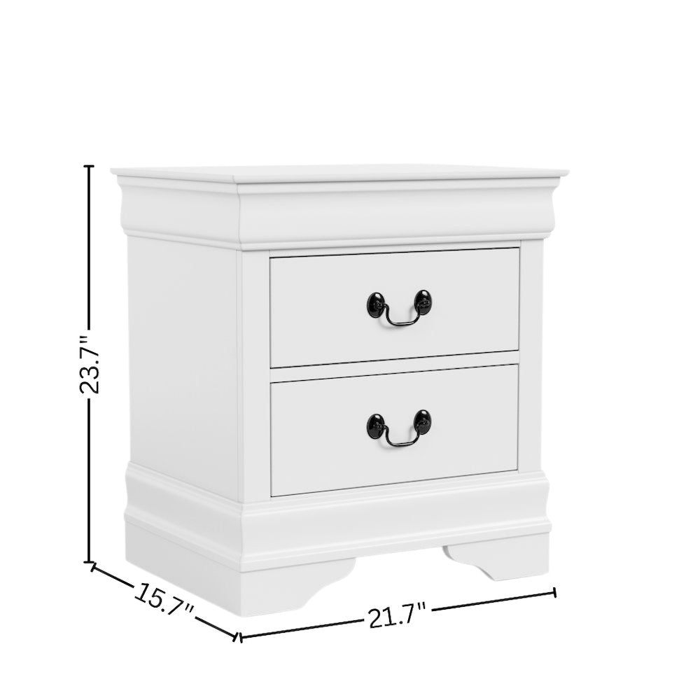White Wooden Nightstand with 2 Drawers – Small 21.7 Inch Wide Bedroom Nightstand