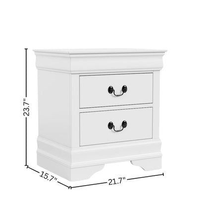 White Wooden Nightstand with 2 Drawers – Small 21.7 Inch Wide Bedroom Nightstand