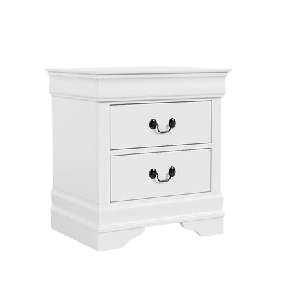 White Wooden Nightstand with 2 Drawers – Small 21.7 Inch Wide Bedroom Nightstand
