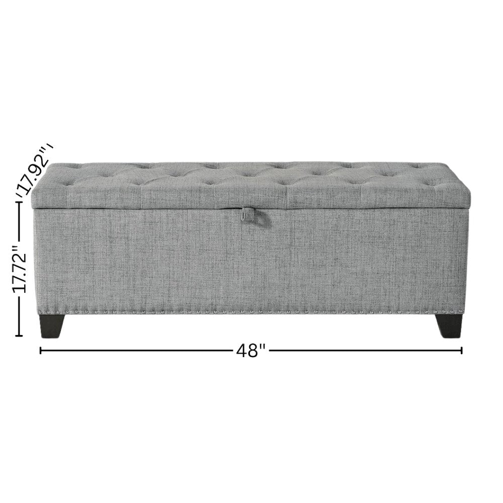 Gray Ottoman with Storage – Upholstered Storage Bench for Bedroom, Entry