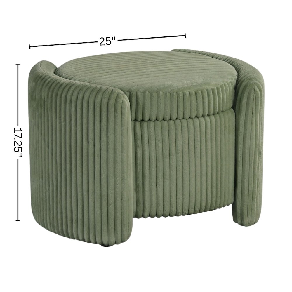 Green Round Ottoman with Storage – Fabric Ottoman Coffee Table for Living Room