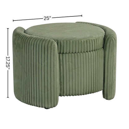 Green Round Ottoman with Storage – Fabric Ottoman Coffee Table for Living Room