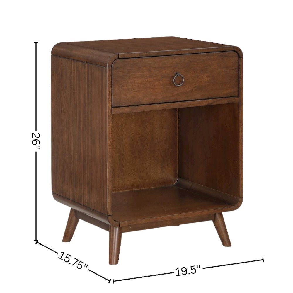Brown Wooden Nightstand – 1 Drawer Side Table for Bedroom Décor and Storage
