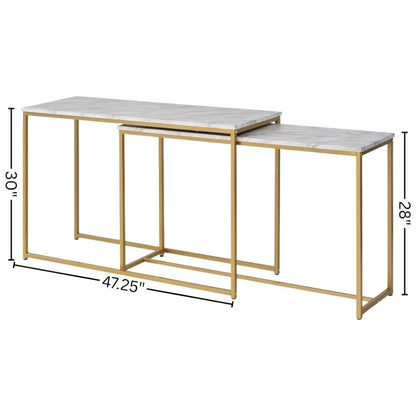 White Set of 2 Nesting Tables – Narrow Long Sofa Tables for Behind Couch