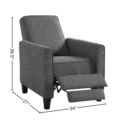 Gray Recliner Chair - Upholstered Sofa Chair with Push Back for Living Room