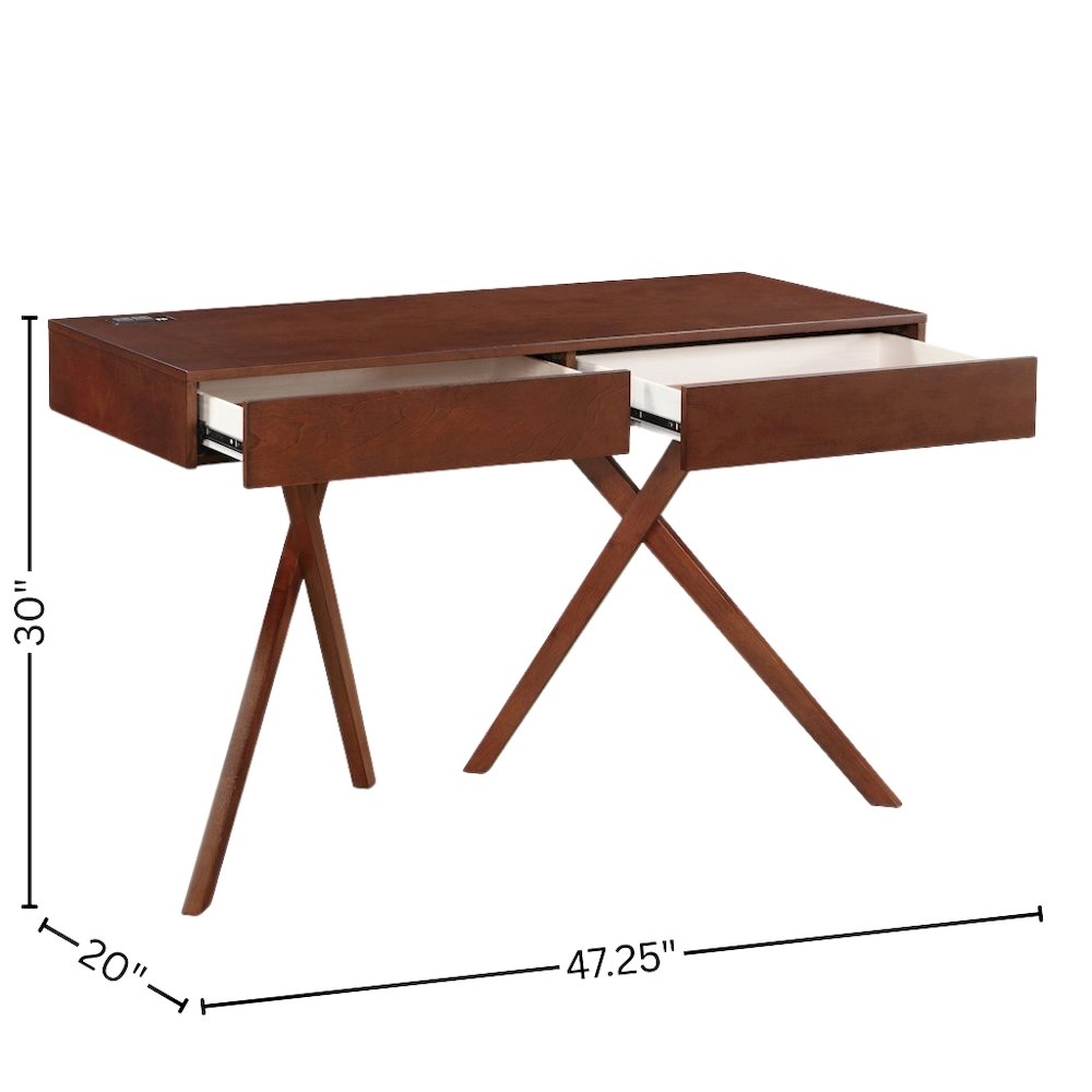 Brown Wood Desk with Storage – Small Desk with 2 Drawers, 2 USB Ports, Outlets